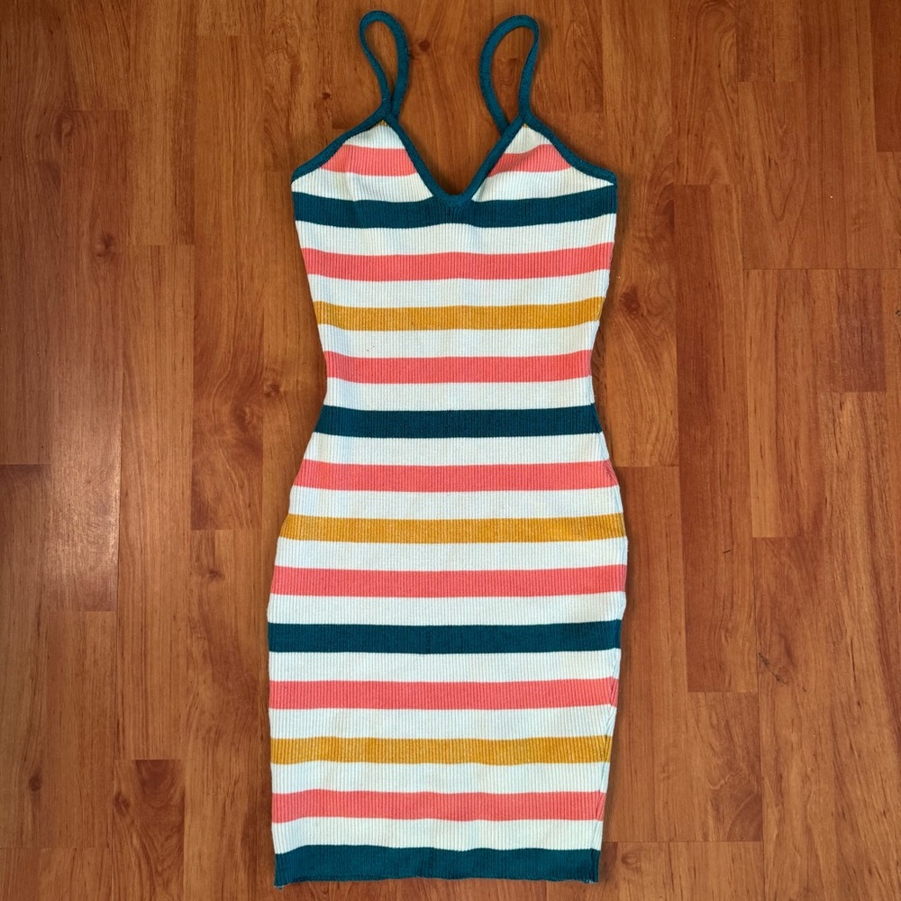 Y2K Madrag Striped Ribbed Body-con Mini Dress